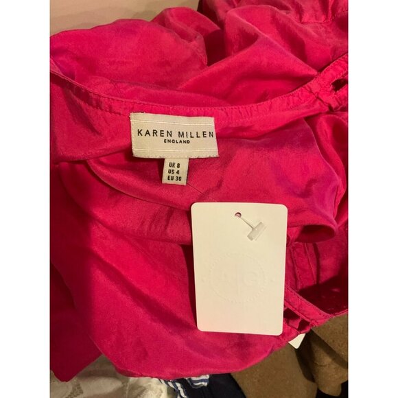 Karen Millen Dark Pink V-Neck Short Sleeve Cutout Top, Size 4 (US), 8 (UK) - Picture 3 of 3